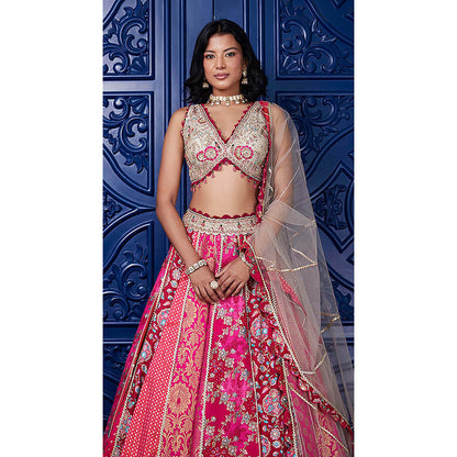 Basanti Kapde aur Koffee Pink Banarasi Embroidered Lehenga with Blouse and Dupatta