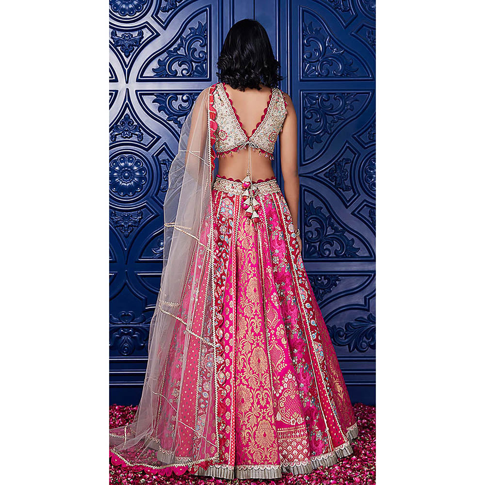 Basanti Kapde aur Koffee Pink Banarasi Embroidered Lehenga with Blouse and Dupatta