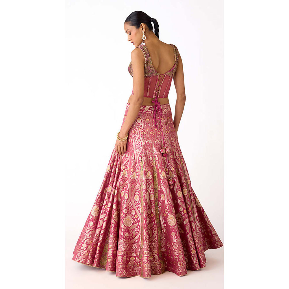 Basanti Kapde aur Koffee Pink Banarasi Embroidered Lehenga with Blouse and Dupatta