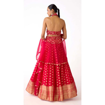 Basanti Kapde aur Koffee Red Banarasi Embroidered Lehenga with Blouse and Dupatta
