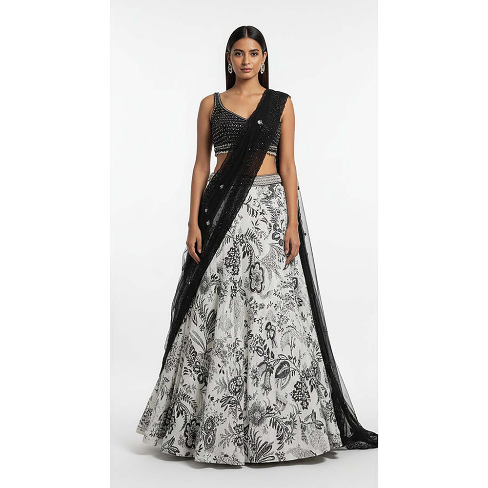 Basanti Kapde aur Koffee White Crepe Embroidered Lehenga with Blouse and Dupatta