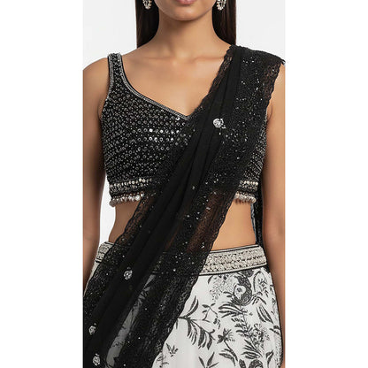 Basanti Kapde aur Koffee White Crepe Embroidered Lehenga with Blouse and Dupatta