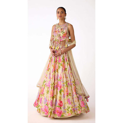 Basanti Kapde aur Koffee Ivory Chinon Embroidered Lehenga with Corset Blouse and Dupatta