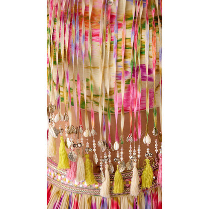 Basanti Kapde aur Koffee Ivory Chinon Embroidered Lehenga with Corset Blouse and Dupatta