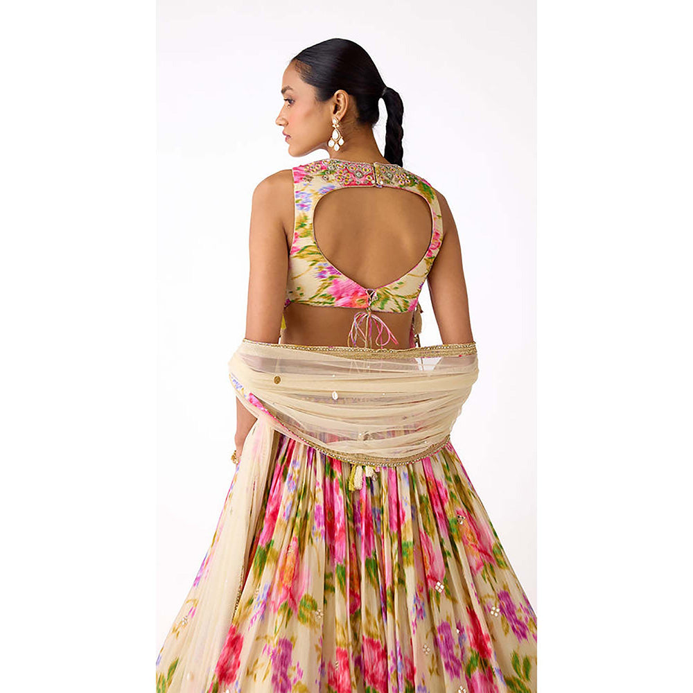 Basanti Kapde aur Koffee Ivory Chinon Embroidered Lehenga with Corset Blouse and Dupatta