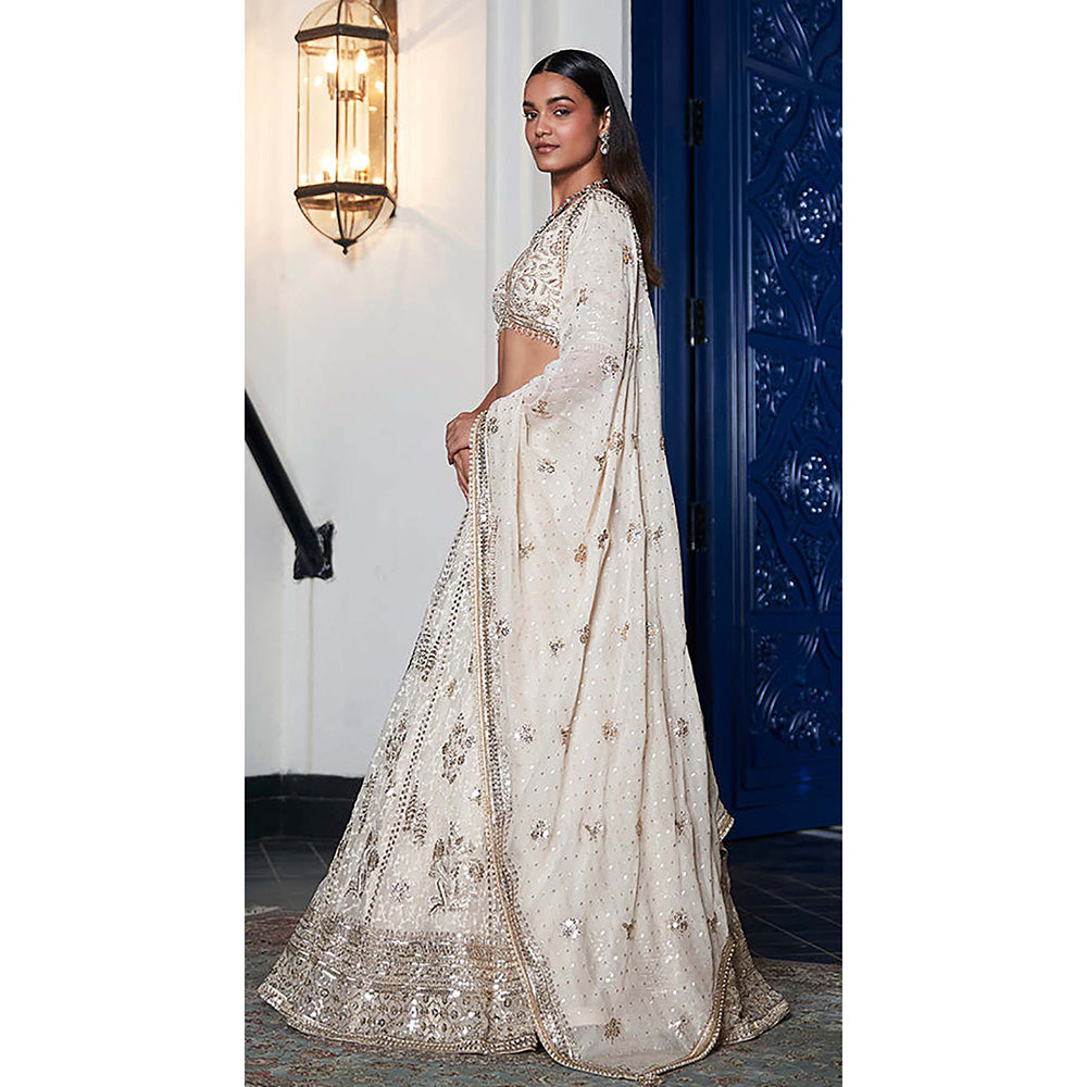 Basanti Kapde aur Koffee Ivory Organza Embroidered Lehenga with Blouse and Dupatta