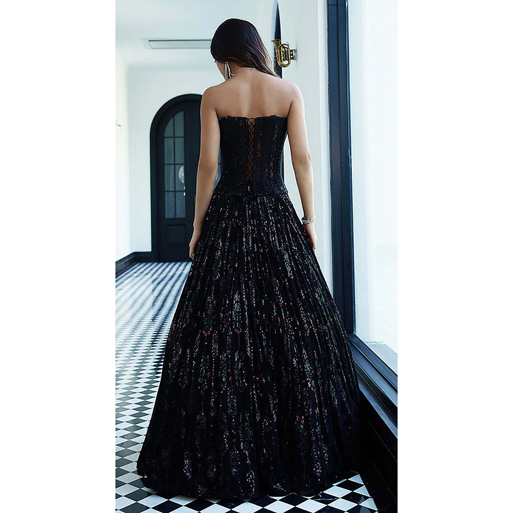 Basanti Kapde aur Koffee Black Chantilly Net Embroidered Lehenga with Corset Blouse and Dupatta