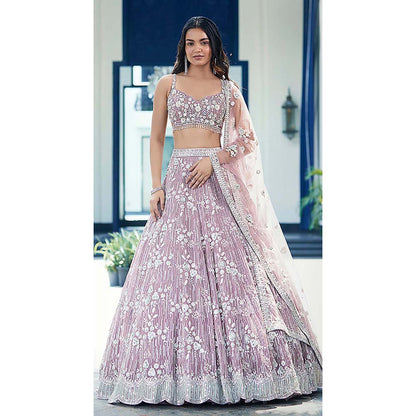 Basanti Kapde aur Koffee Mauve Organza Embroidered Lehenga with Blouse and Dupatta