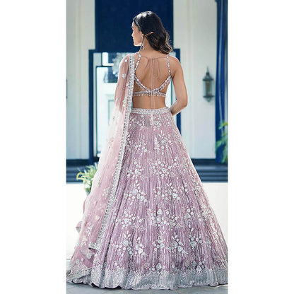 Basanti Kapde aur Koffee Mauve Organza Embroidered Lehenga with Blouse and Dupatta