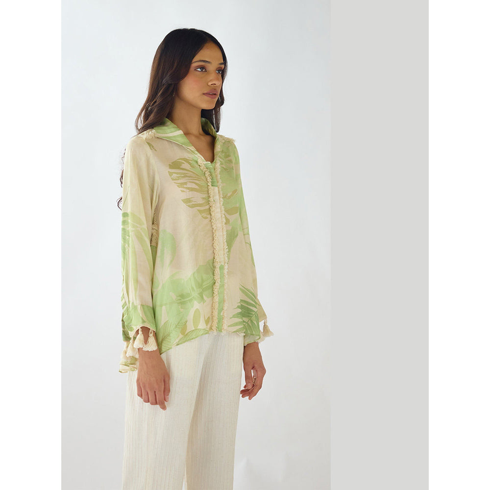 Basanti Kapde aur Koffee Ivory Palm Reverie Muslin Shirt