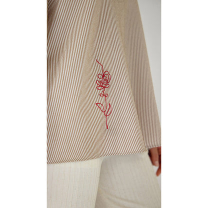 Basanti Kapde aur Koffee Ivory Striped Embroidered Shirt