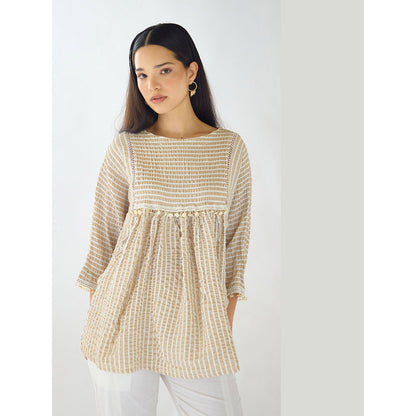 Basanti Kapde aur Koffee Ivory Textura Ease Linen Blend Top