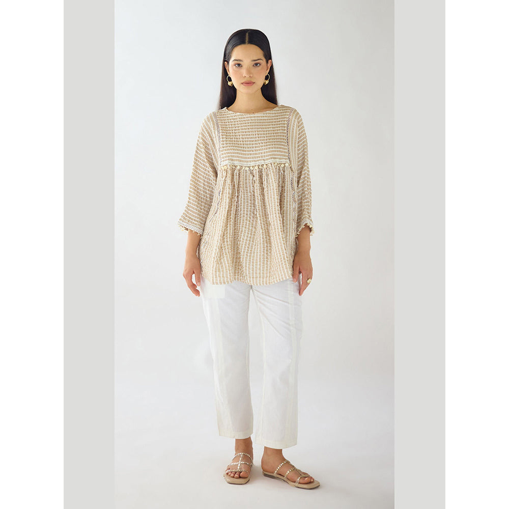 Basanti Kapde aur Koffee Ivory Textura Ease Linen Blend Top