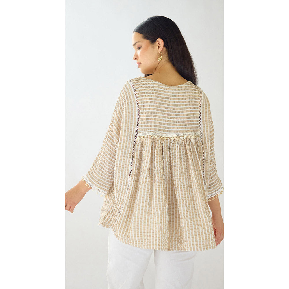 Basanti Kapde aur Koffee Ivory Textura Ease Linen Blend Top