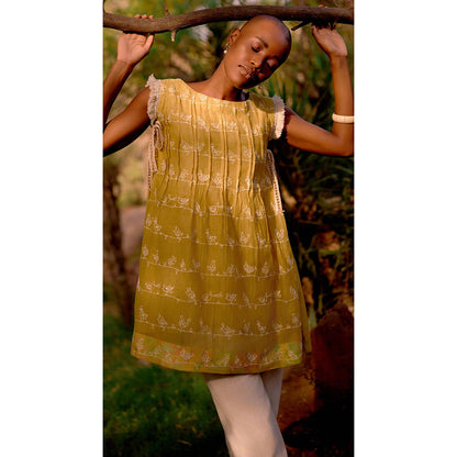 Basanti Kapde aur Koffee Mustard Haven Cotton Embroidered Top