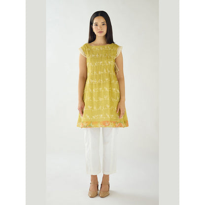 Basanti Kapde aur Koffee Mustard Haven Cotton Embroidered Top