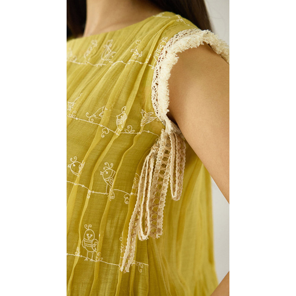 Basanti Kapde aur Koffee Mustard Haven Cotton Embroidered Top