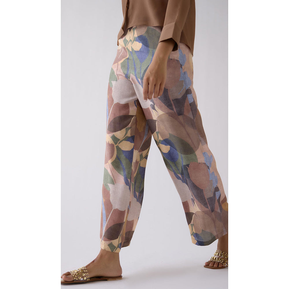 Basanti Kapde aur Koffee Brown Wide-Leg Printed Pant