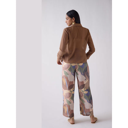 Basanti Kapde aur Koffee Brown Wide-Leg Printed Pant