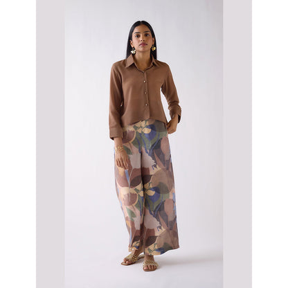Basanti Kapde aur Koffee Brown Wide-Leg Printed Pant