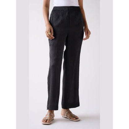 Basanti Kapde aur Koffee Black Straight-Fit Textured Pant