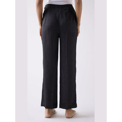 Basanti Kapde aur Koffee Black Straight-Fit Textured Pant