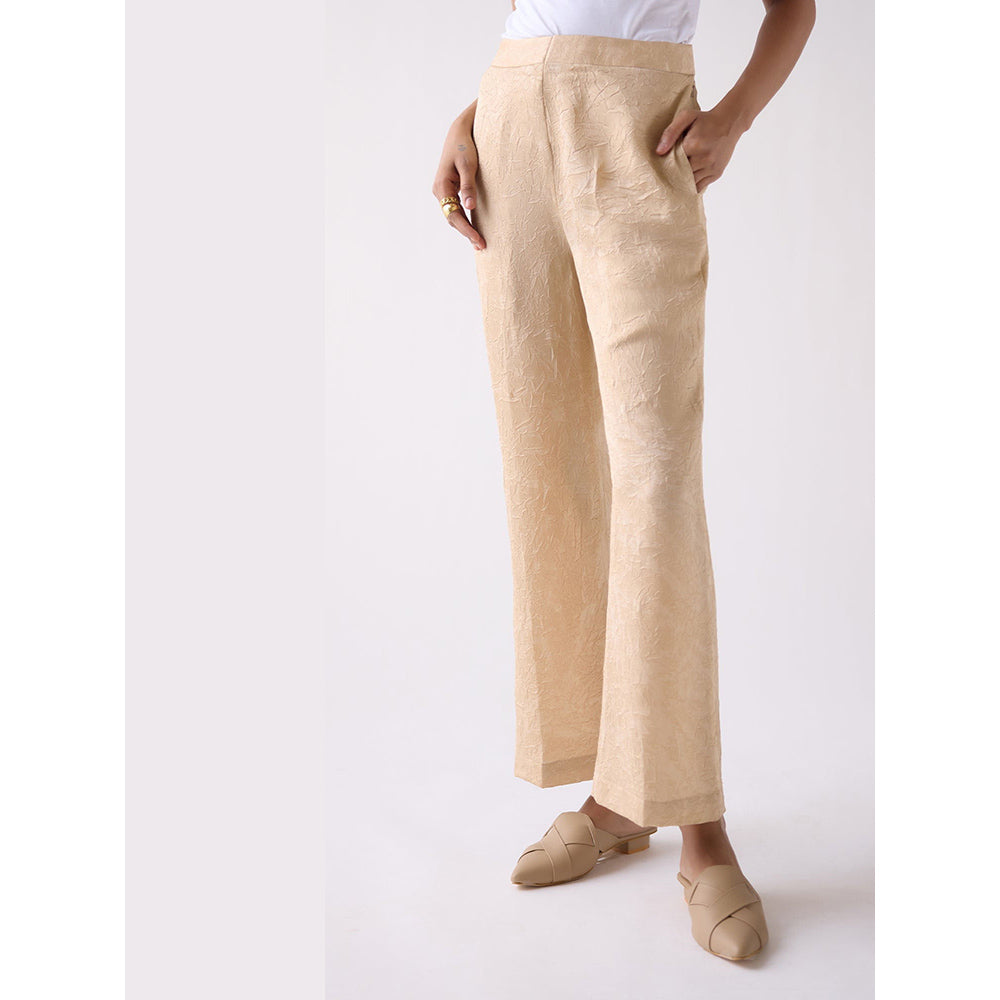 Basanti Kapde aur Koffee Beige Straight-Fit Textured Pant