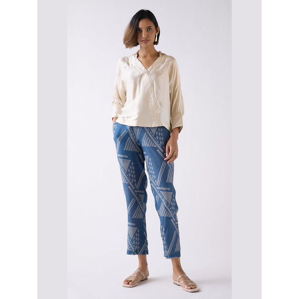 Basanti Kapde aur Koffee Blue Straight-Fit Geometric Pant