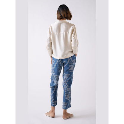 Basanti Kapde aur Koffee Blue Straight-Fit Geometric Pant