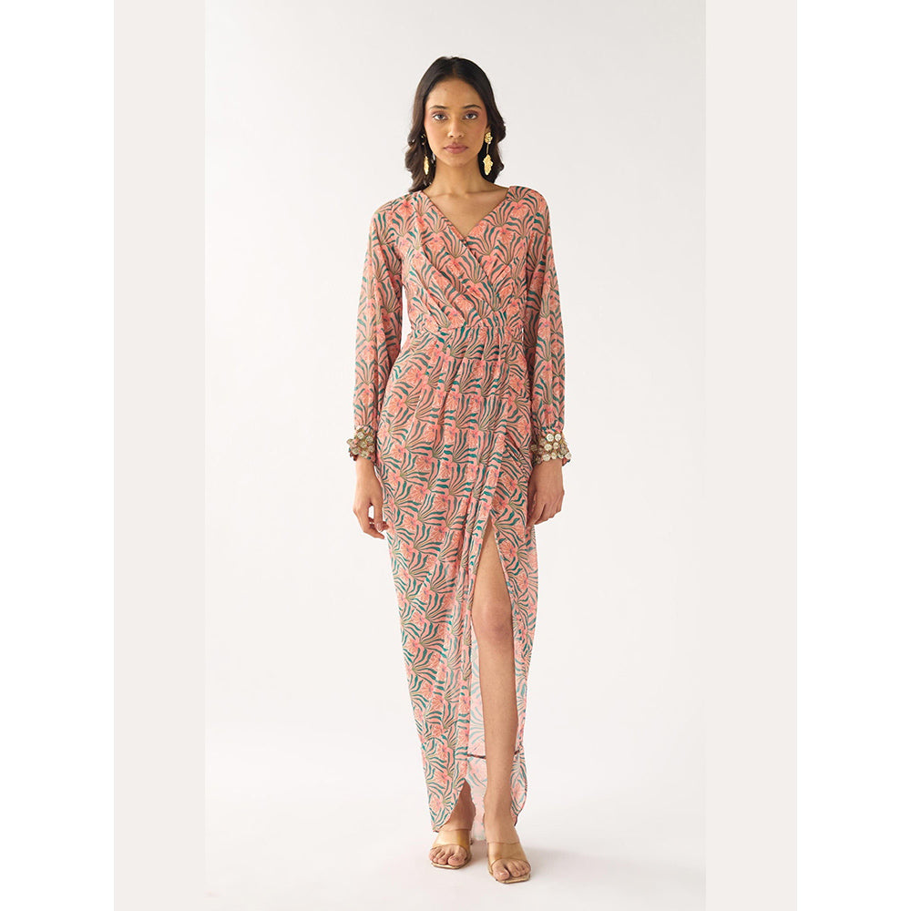 Basanti Kapde aur Koffee Pink Floral Georgette Dress