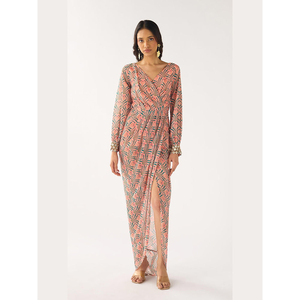 Basanti Kapde aur Koffee Pink Floral Georgette Dress