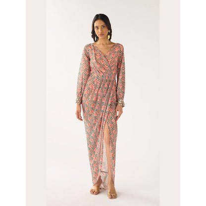 Basanti Kapde aur Koffee Pink Floral Georgette Dress