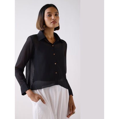 Basanti Kapde aur Koffee Black Textured Chiffon Shirt