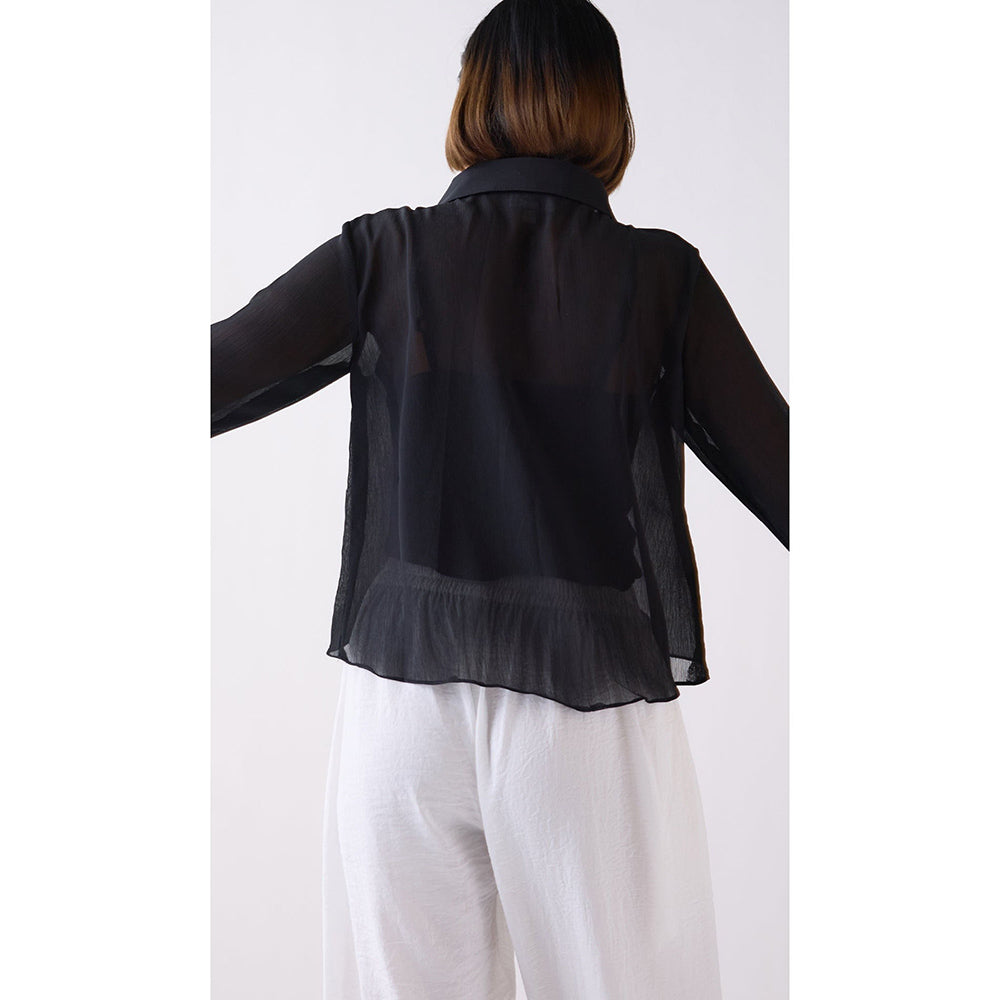 Basanti Kapde aur Koffee Black Textured Chiffon Shirt