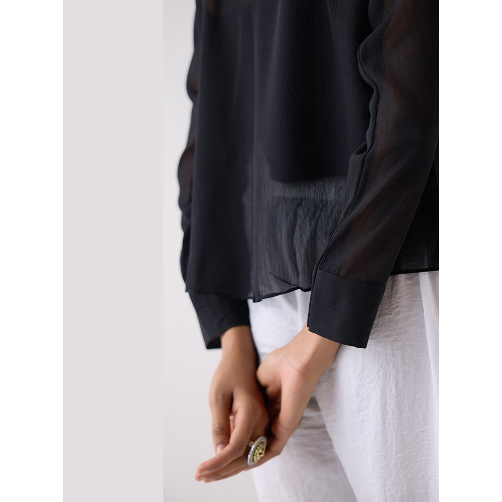 Basanti Kapde aur Koffee Black Textured Chiffon Shirt