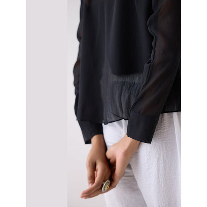 Basanti Kapde aur Koffee Black Textured Chiffon Shirt