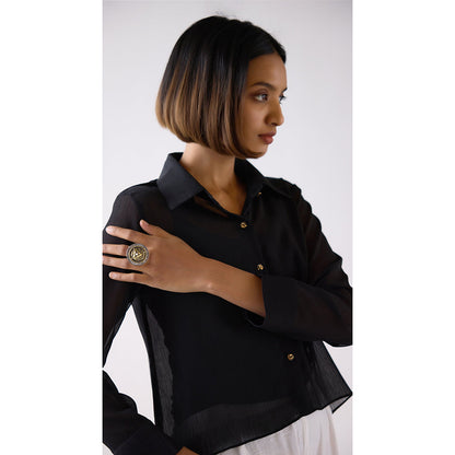 Basanti Kapde aur Koffee Black Textured Chiffon Shirt