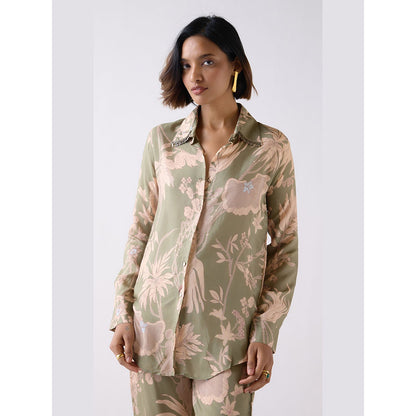 Basanti Kapde aur Koffee Green Muslin Floral Printed Shirt