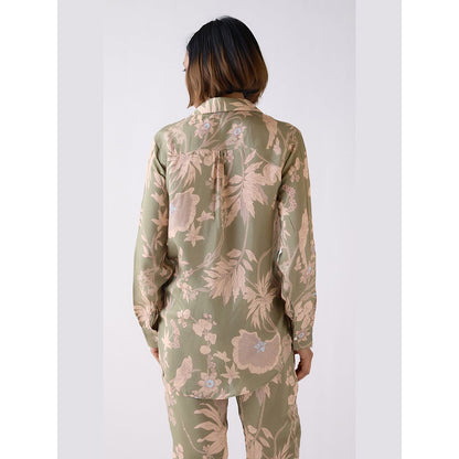 Basanti Kapde aur Koffee Green Muslin Floral Printed Shirt