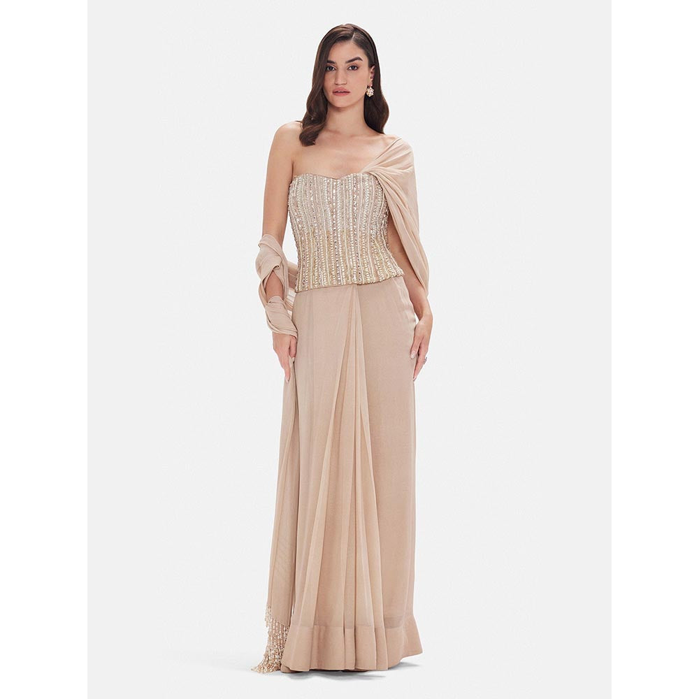 Basanti Kapde aur Koffee The Beige Empress Draped Saree with Stitched Blouse