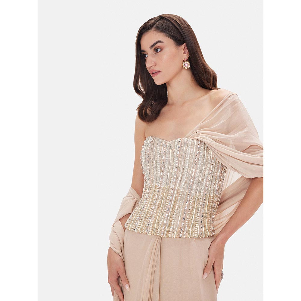 Basanti Kapde aur Koffee The Beige Empress Draped Saree with Stitched Blouse