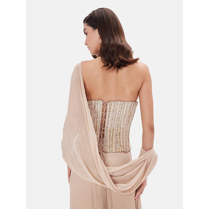 Basanti Kapde aur Koffee The Beige Empress Draped Saree with Stitched Blouse