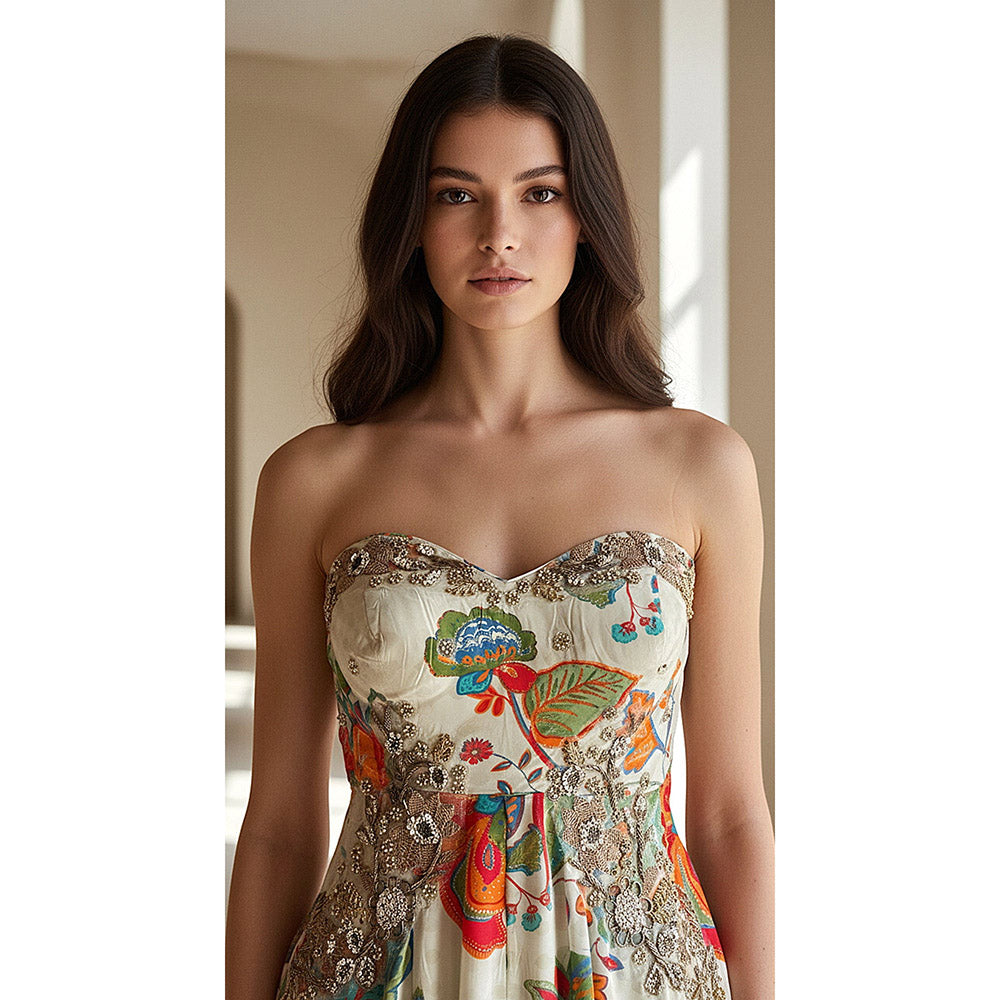 Basanti Kapde aur Koffee Ivory Crepe Garden Embroidered Jumpsuit