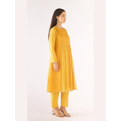 Basanti Kapde aur Koffee Yellow Cotton Silk Embroidered Kurta with Pant