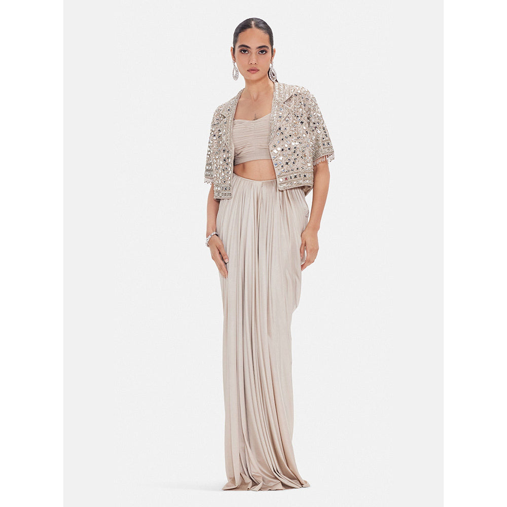 Basanti Kapde aur Koffee The Ethereal Waves Gold Lehenga with Stitched Blouse and Jacket
