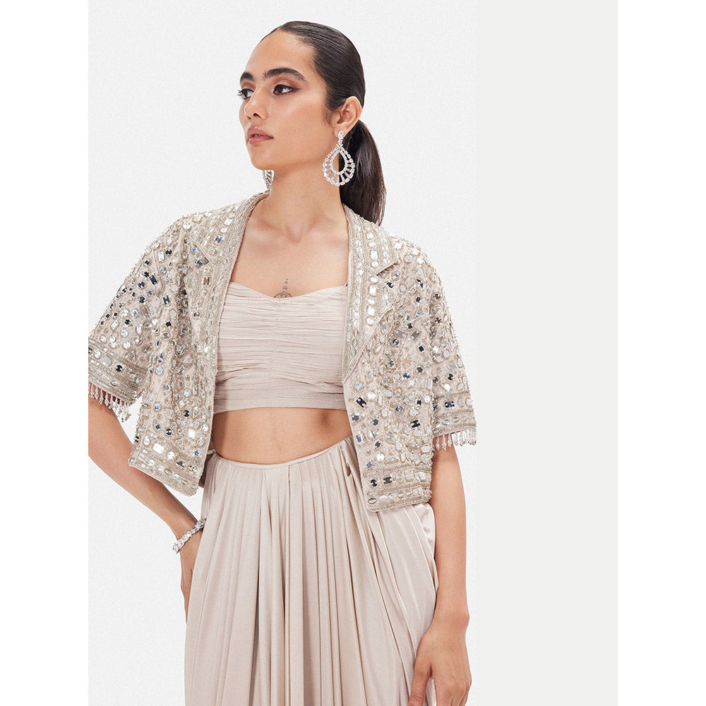 Basanti Kapde aur Koffee The Ethereal Waves Gold Lehenga with Stitched Blouse and Jacket