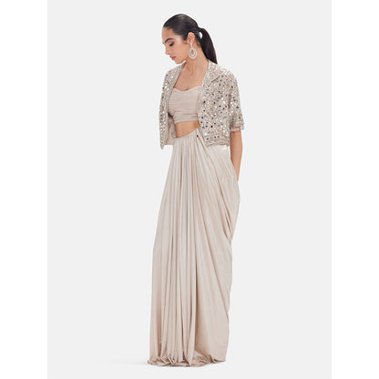 Basanti Kapde aur Koffee The Ethereal Waves Gold Lehenga with Stitched Blouse and Jacket