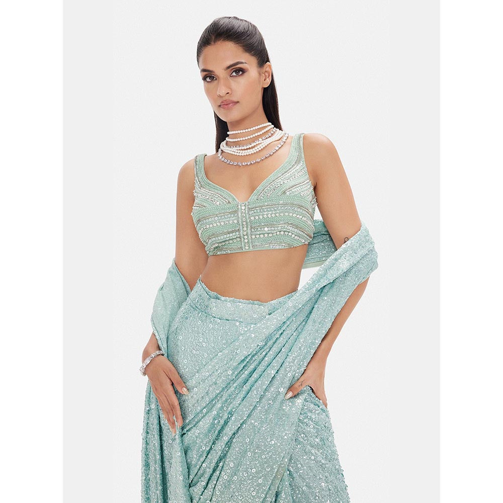 Basanti Kapde aur Koffee The Arctic Aurora Draped Saree With Stitched Blouse