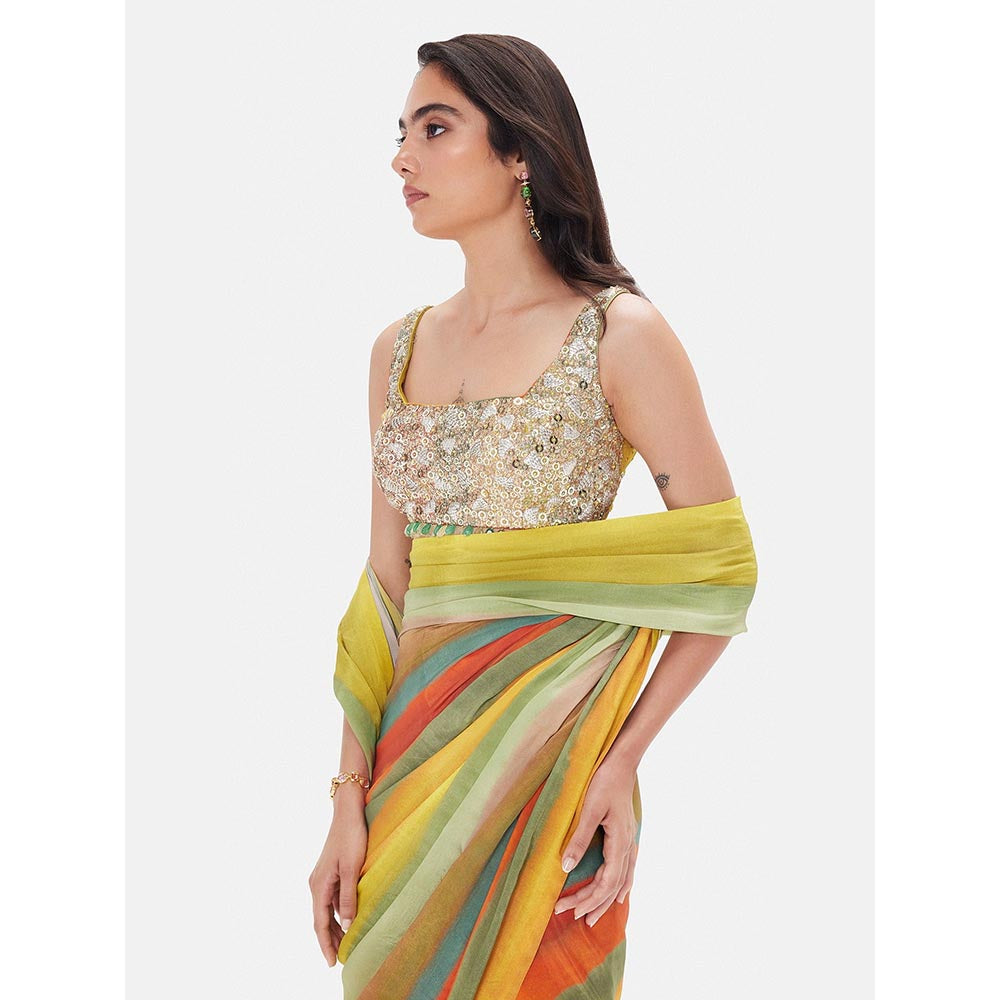 Basanti Kapde aur Koffee The Desert Prism Saree With Stitched Blouse