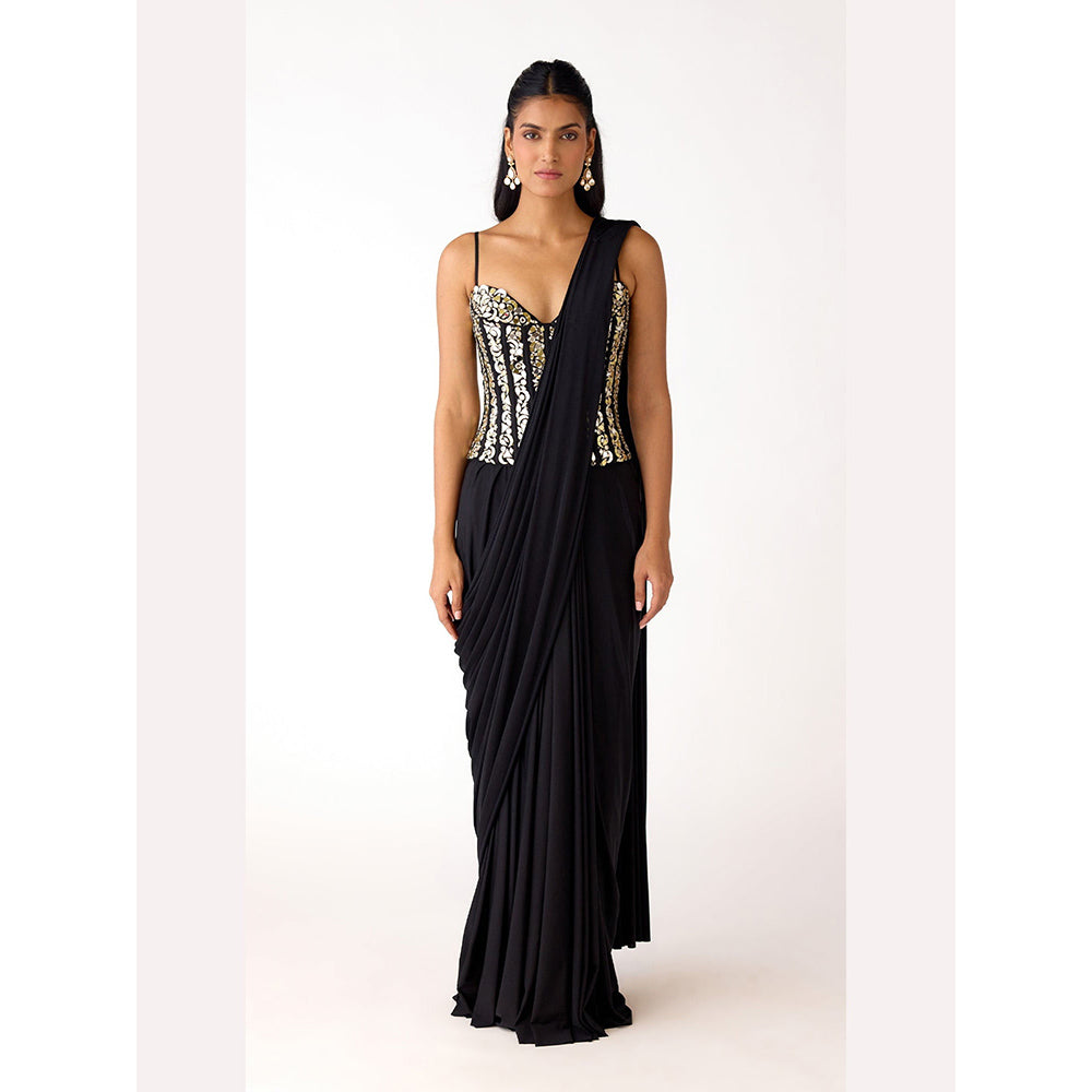 Basanti Kapde aur Koffee Black Draped Saree with Corset Stitched Blouse